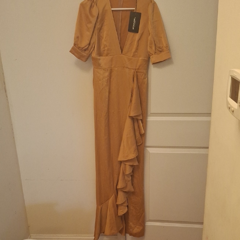 PrettyLittleThing Gold Asymmetrical Dress